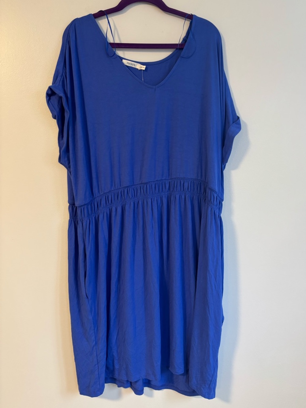 Ricki’s Vibrant Blue V-neck Short Sleeve Elastic Waist Midi Dress Size XXL